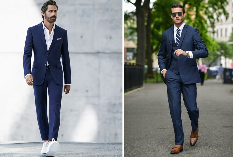 Vest xanh đậm phối với sneaker trắng hoặc giày tây nâu nhạt trông trẻ trung, phóng khoáng nhưng vẫn toát lên vẻ lịch lãm | Đàn ông mặc vest nên đi giày gì?
